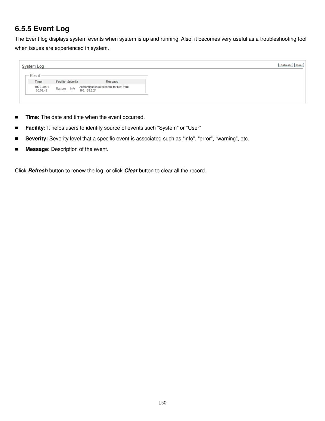 Airlink101 APO1000, APO1010 manual Event Log, 150 