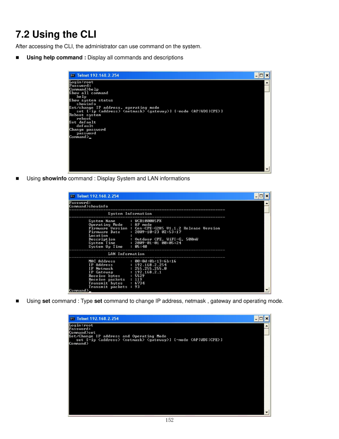 Airlink101 APO1000, APO1010 manual Using the CLI, 152 