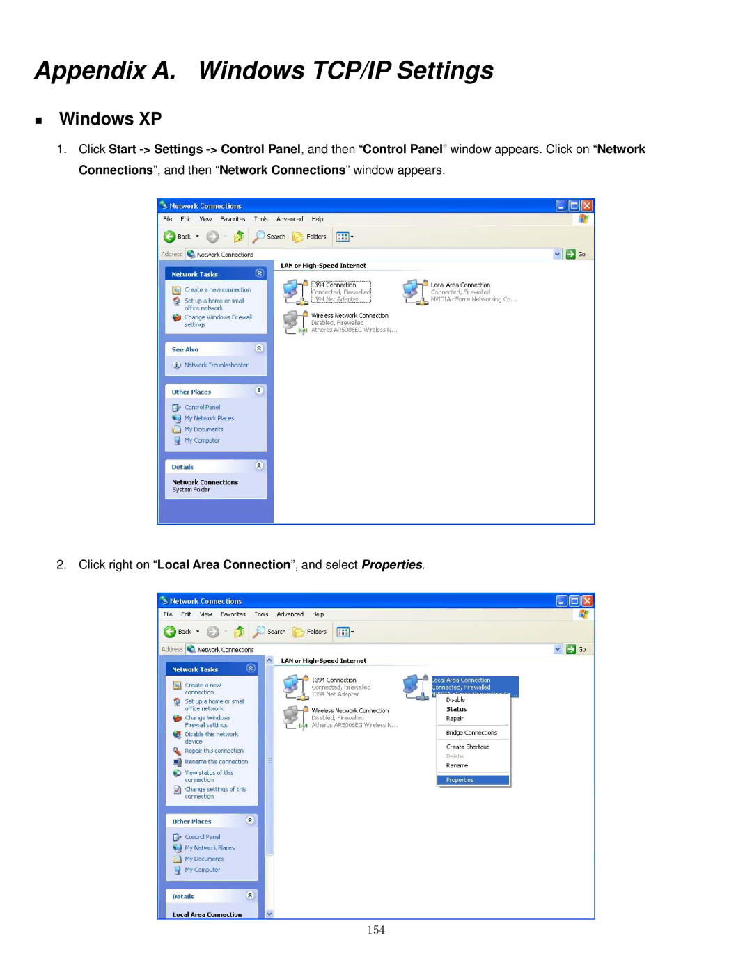 Airlink101 APO1000, APO1010 manual „ Windows XP, 154 