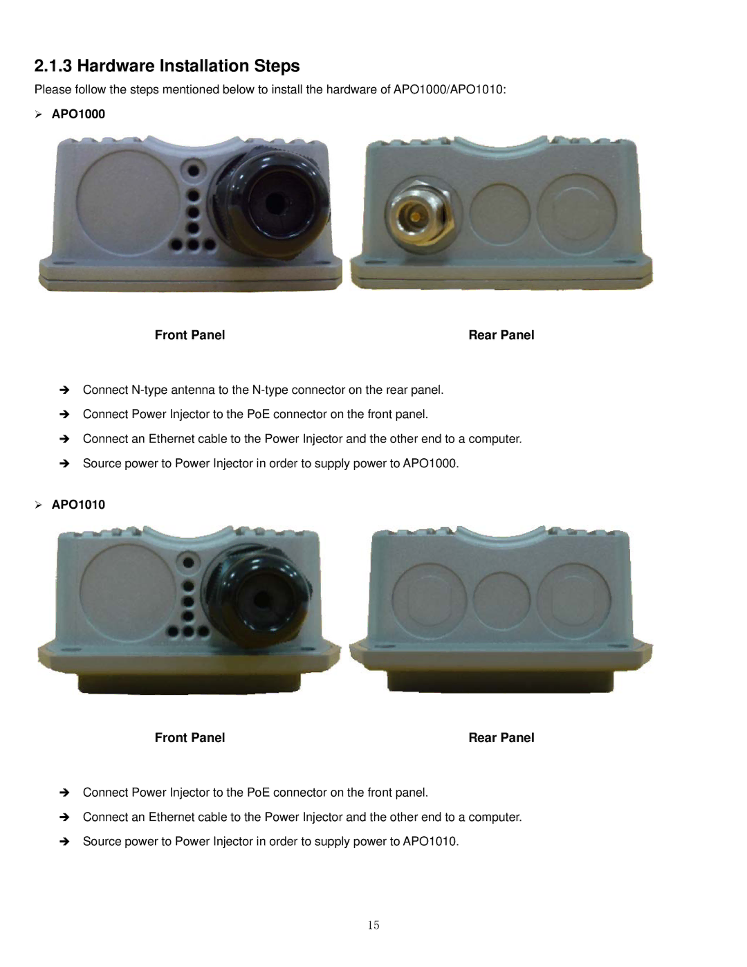 Airlink101 manual Hardware Installation Steps, ¾ APO1000, Rear Panel, ¾ APO1010 