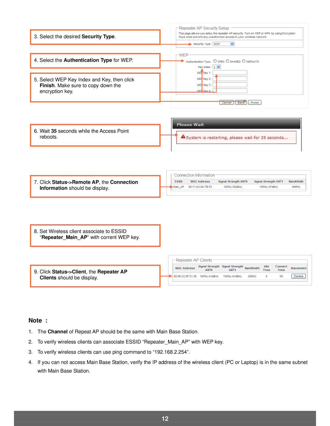 Airlink101 APO1200 manual Click Status-Client, the Repeater AP 