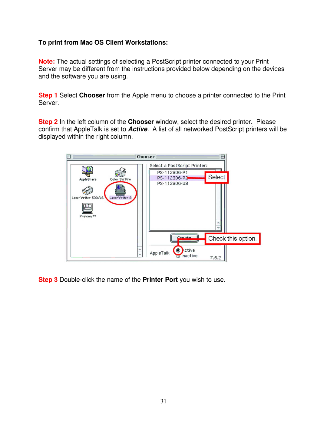 Airlink101 APSUSB1 user manual To print from Mac OS Client Workstations 