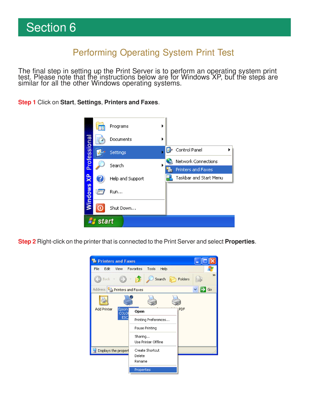 Airlink101 APSUSB1 manual Performing Operating System Print Test 