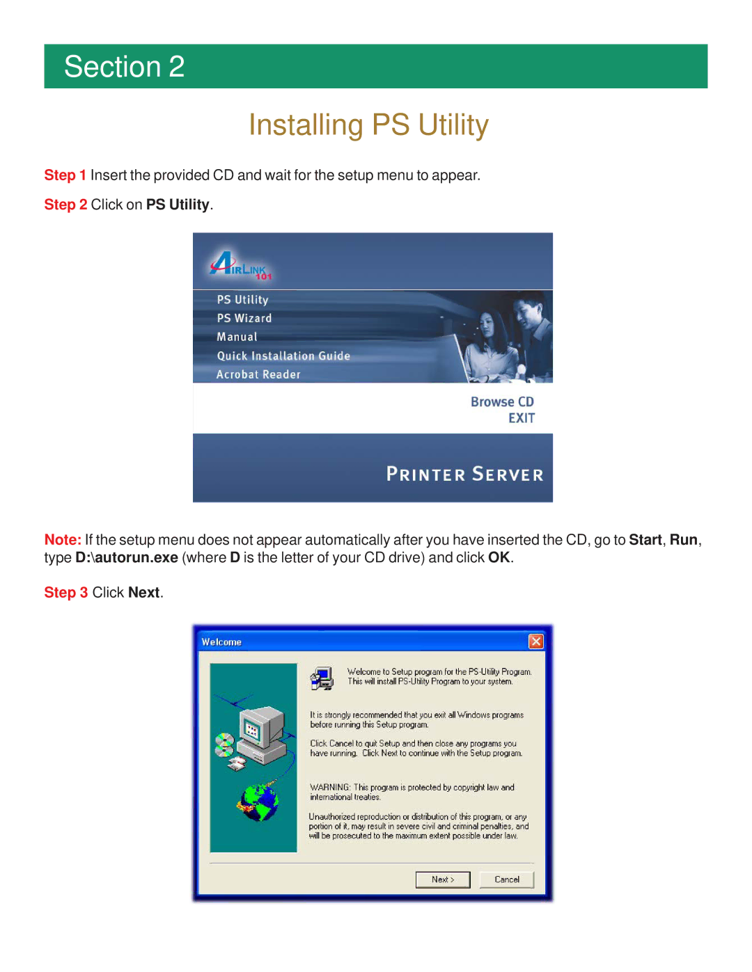 Airlink101 APSUSB1 manual Installing PS Utility 