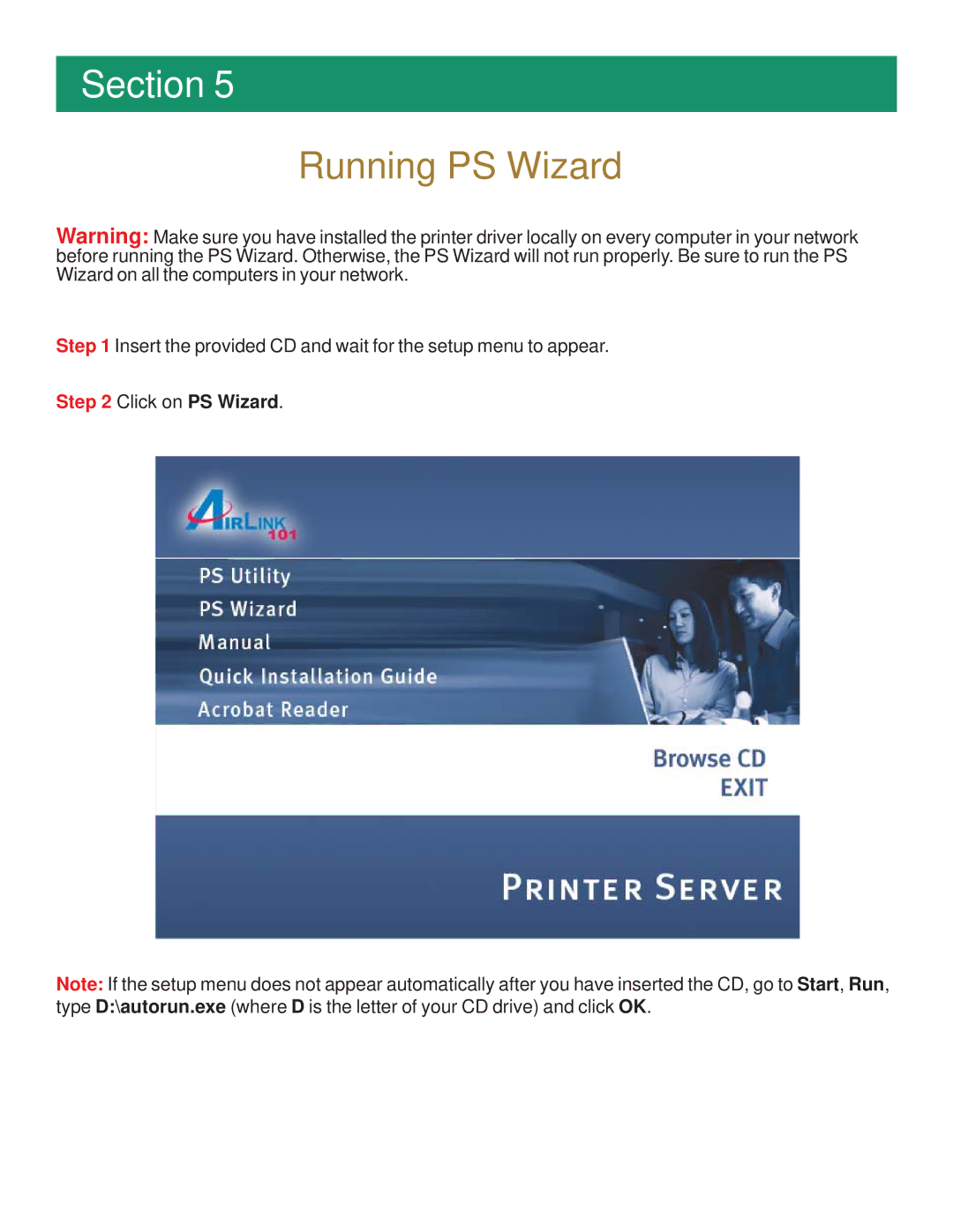 Airlink101 APSUSB1 manual Running PS Wizard 