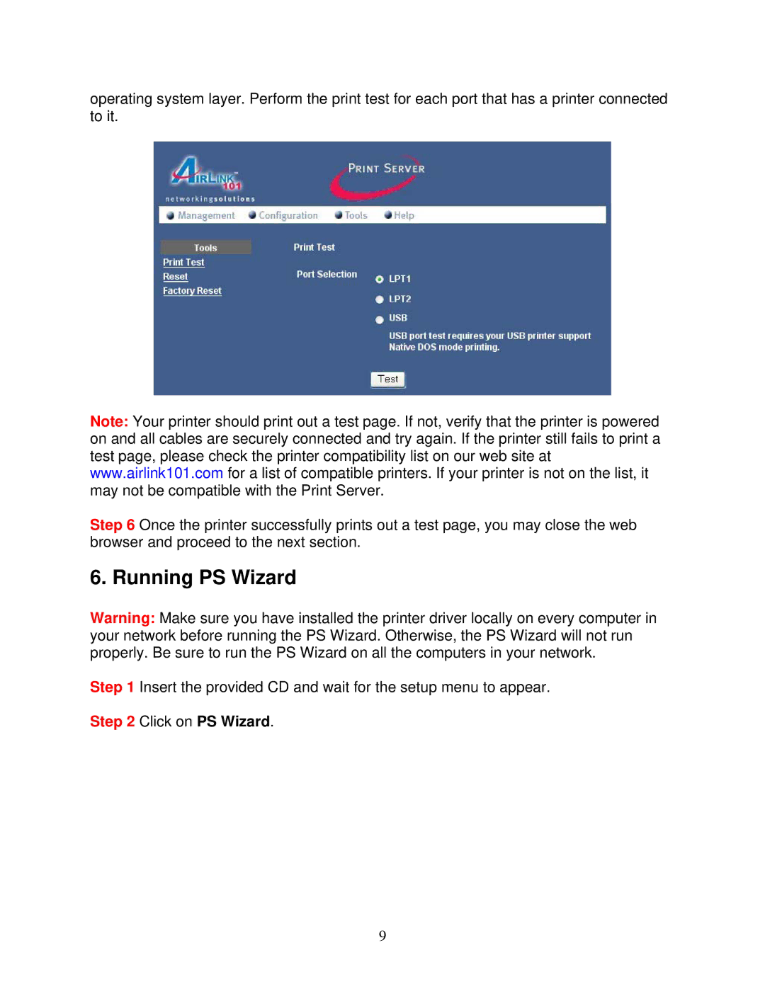 Airlink101 APSUSB2 manual Running PS Wizard 