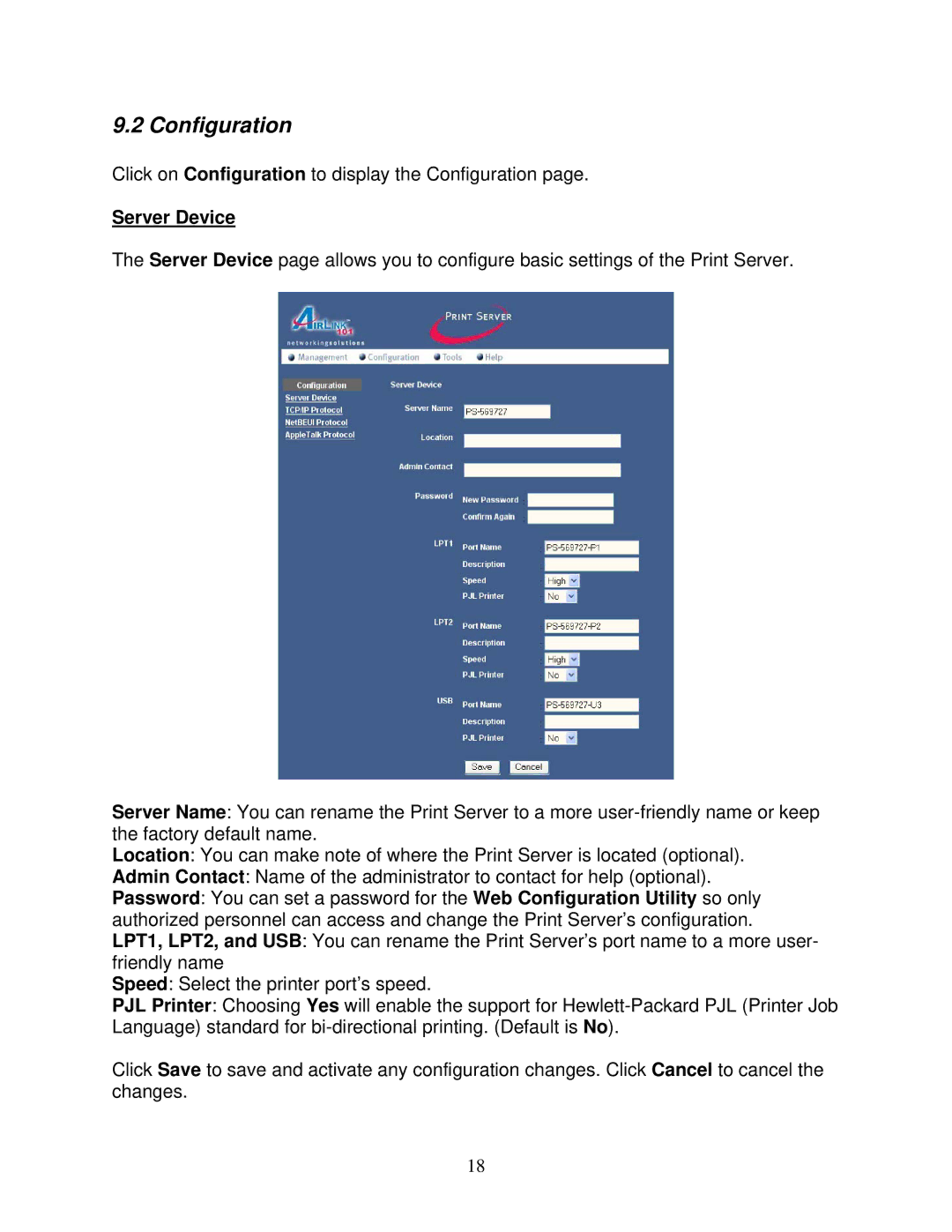 Airlink101 APSUSB2 manual Configuration, Server Device 