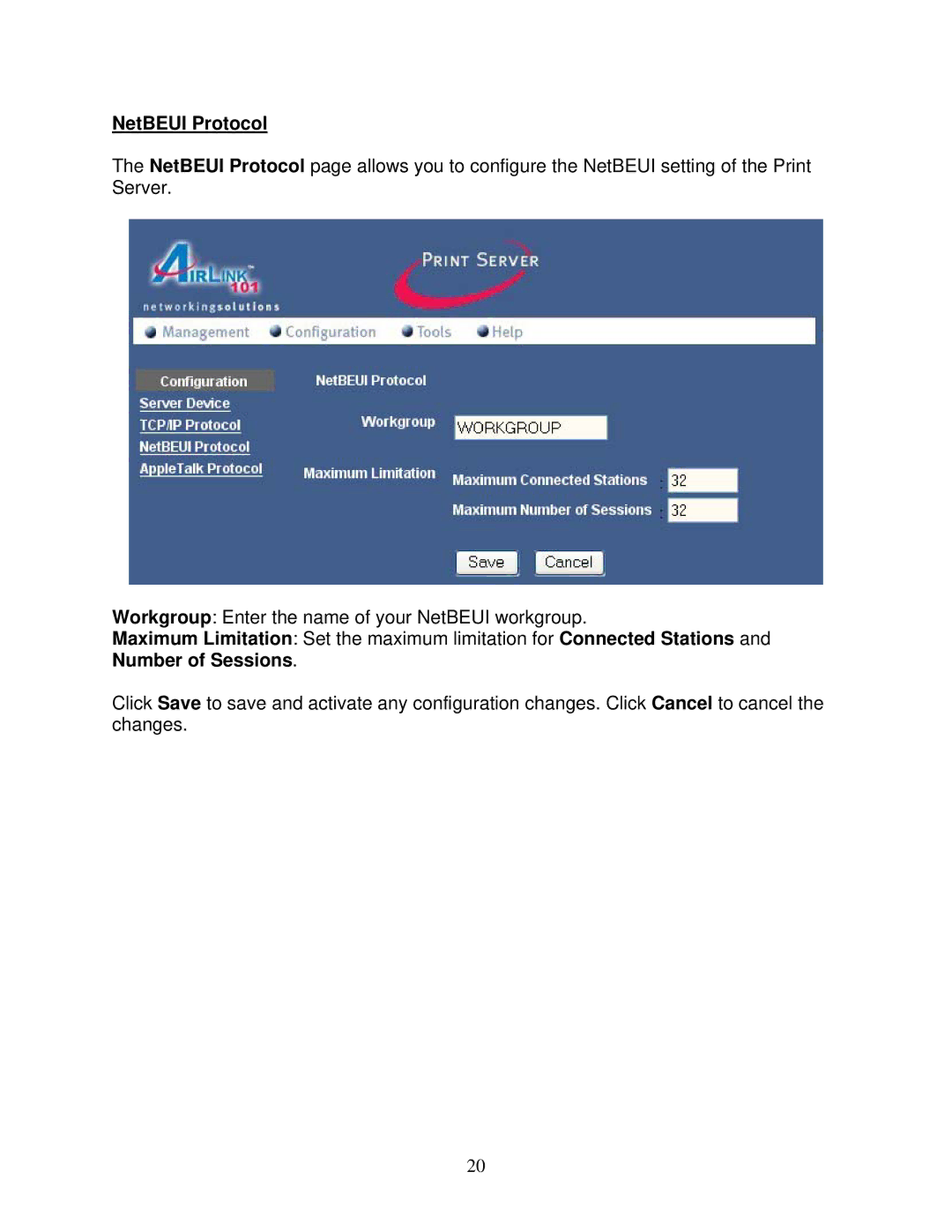 Airlink101 APSUSB2 manual NetBEUI Protocol 