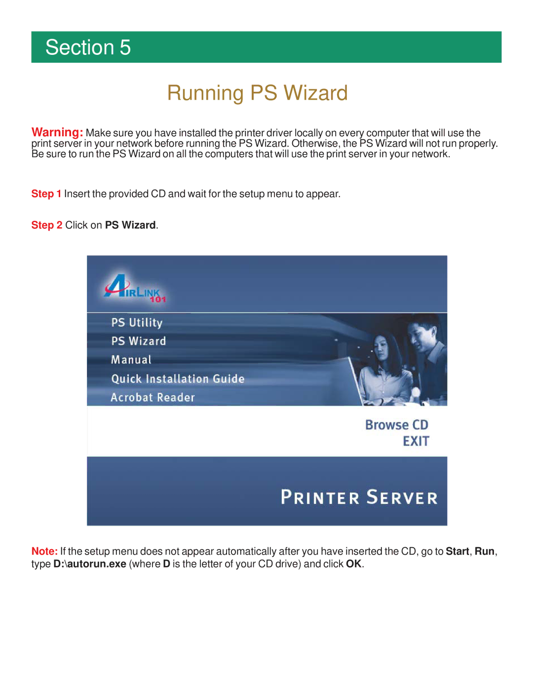 Airlink101 APSUSB201 manual Running PS Wizard 