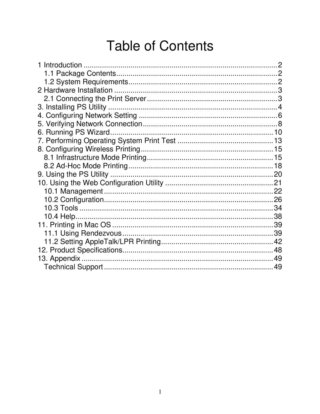 Airlink101 APSUSB201W manual Table of Contents 