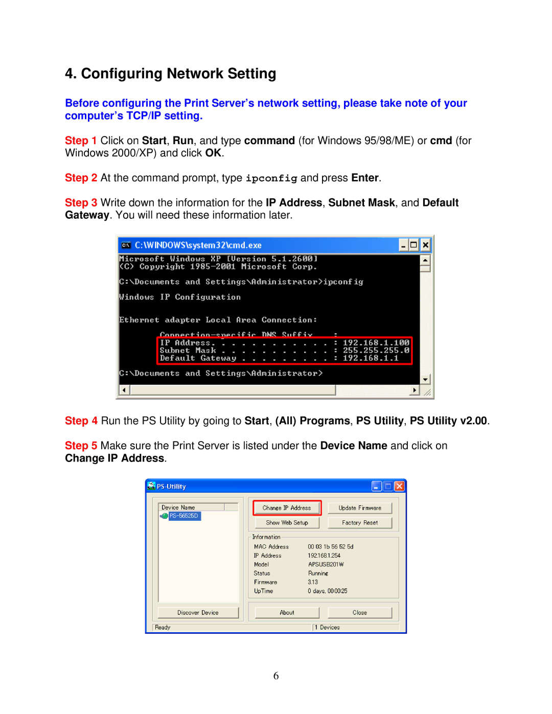 Airlink101 APSUSB201W manual Configuring Network Setting 