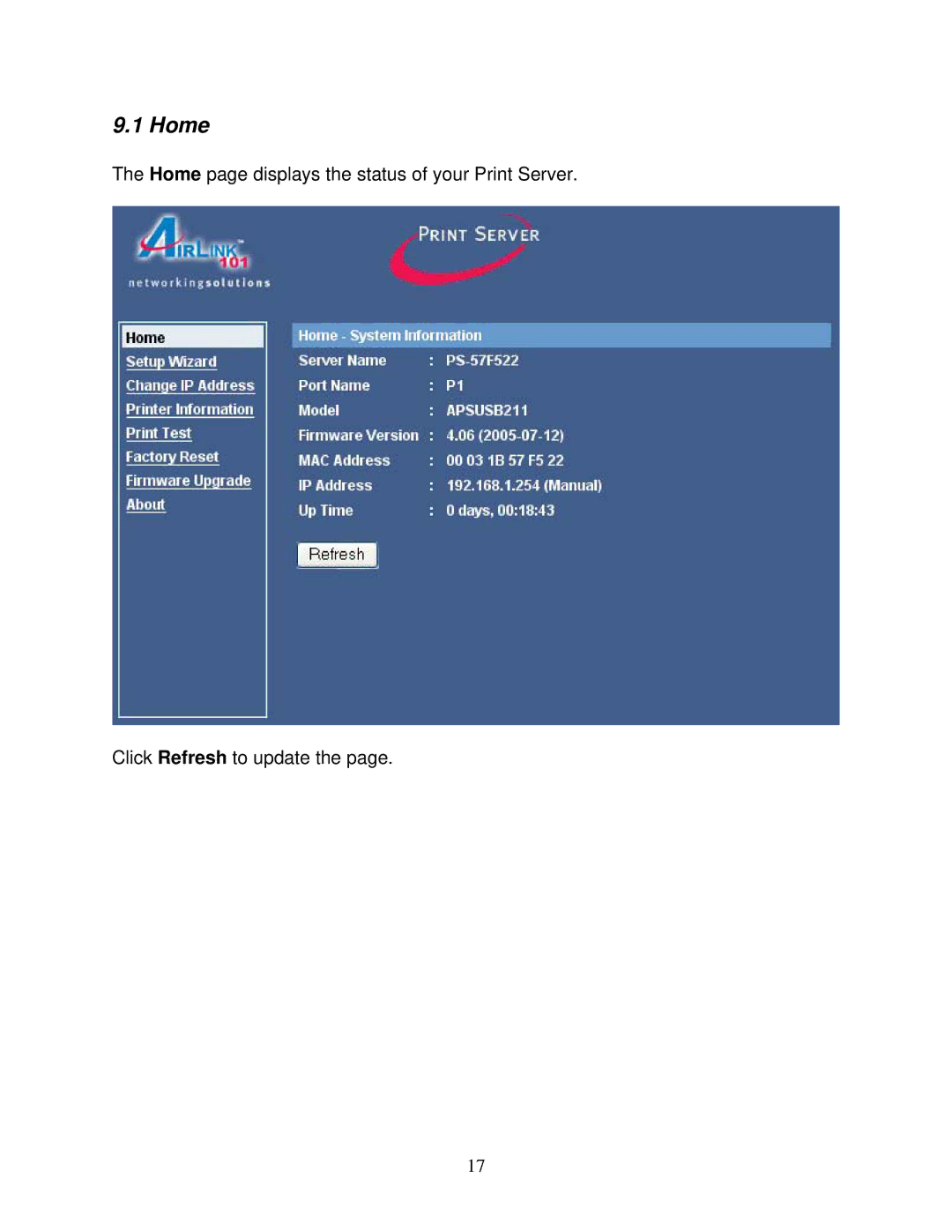 Airlink101 APSUSB211 user manual Home 