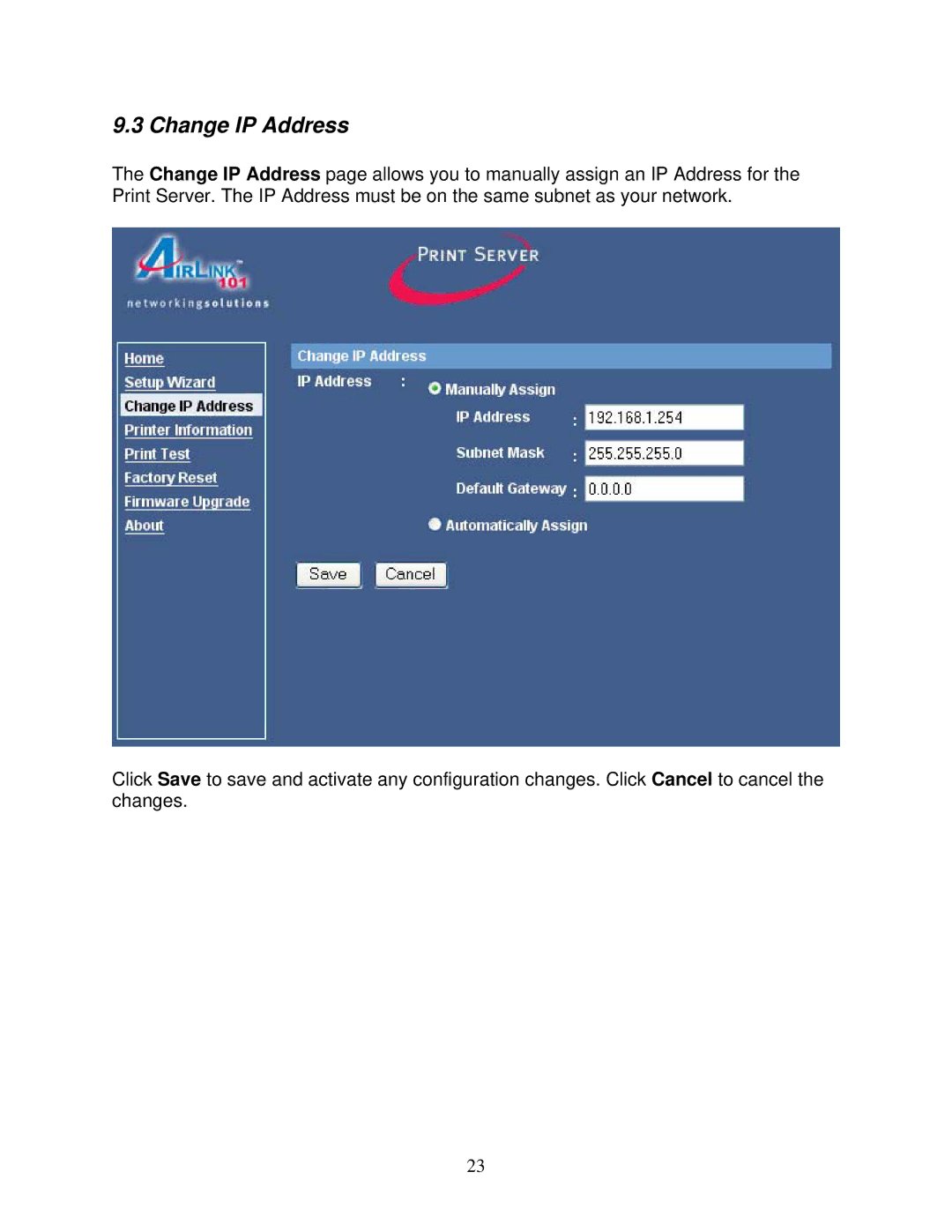 Airlink101 APSUSB211 user manual Change IP Address 