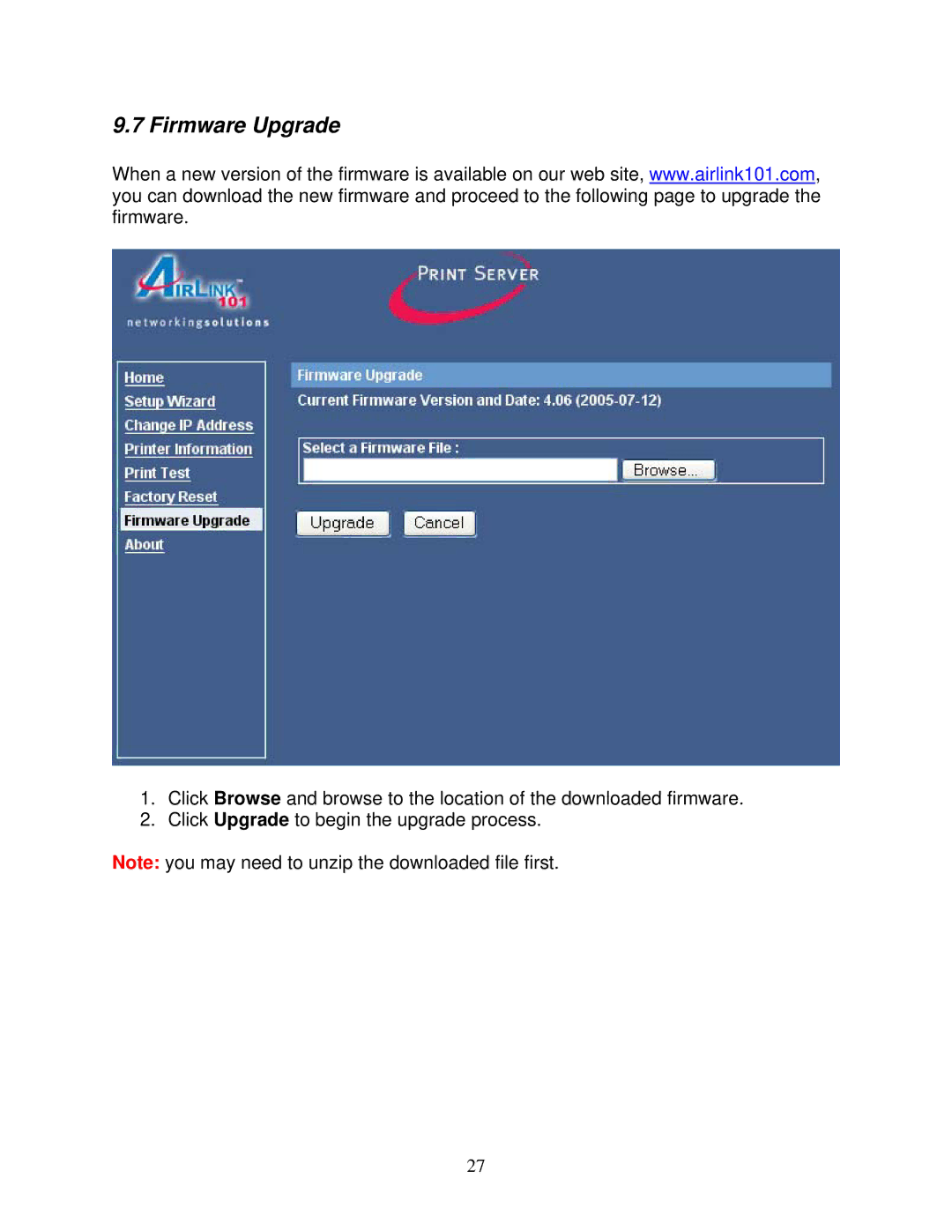 Airlink101 APSUSB211 user manual Firmware Upgrade 