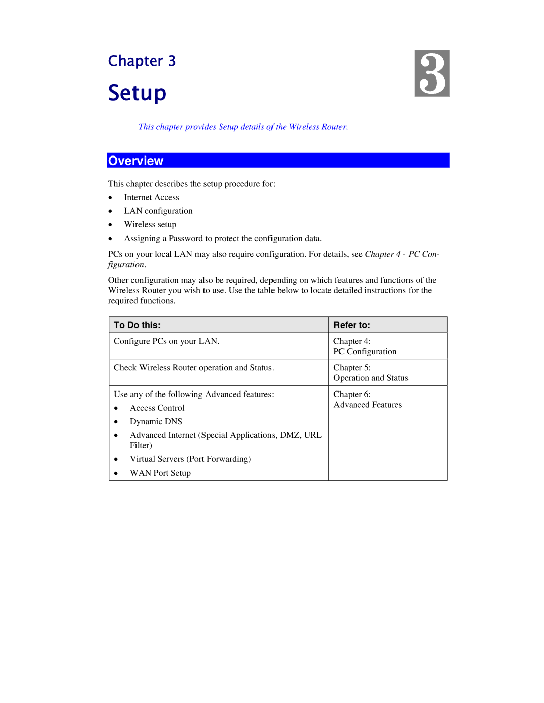 Airlink101 AR315W user manual Setup, Overview, To Do this Refer to 