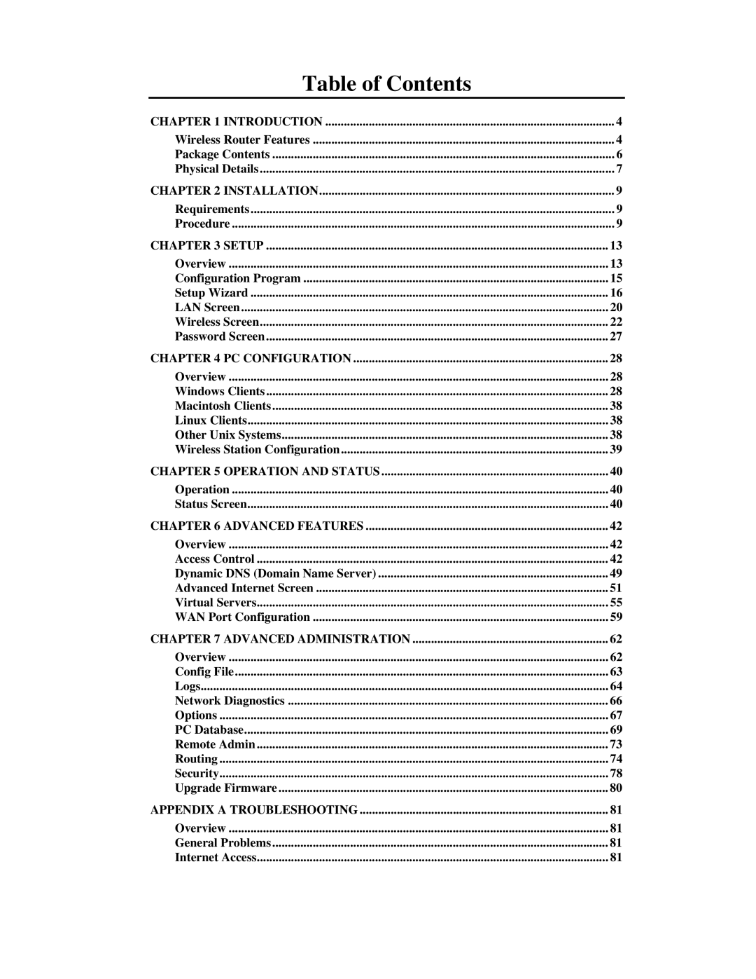 Airlink101 AR315W user manual Table of Contents 