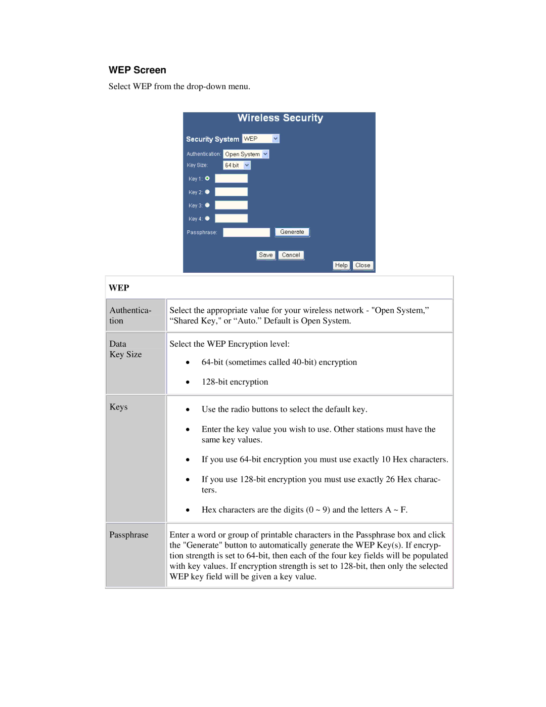 Airlink101 AR315W user manual WEP Screen 