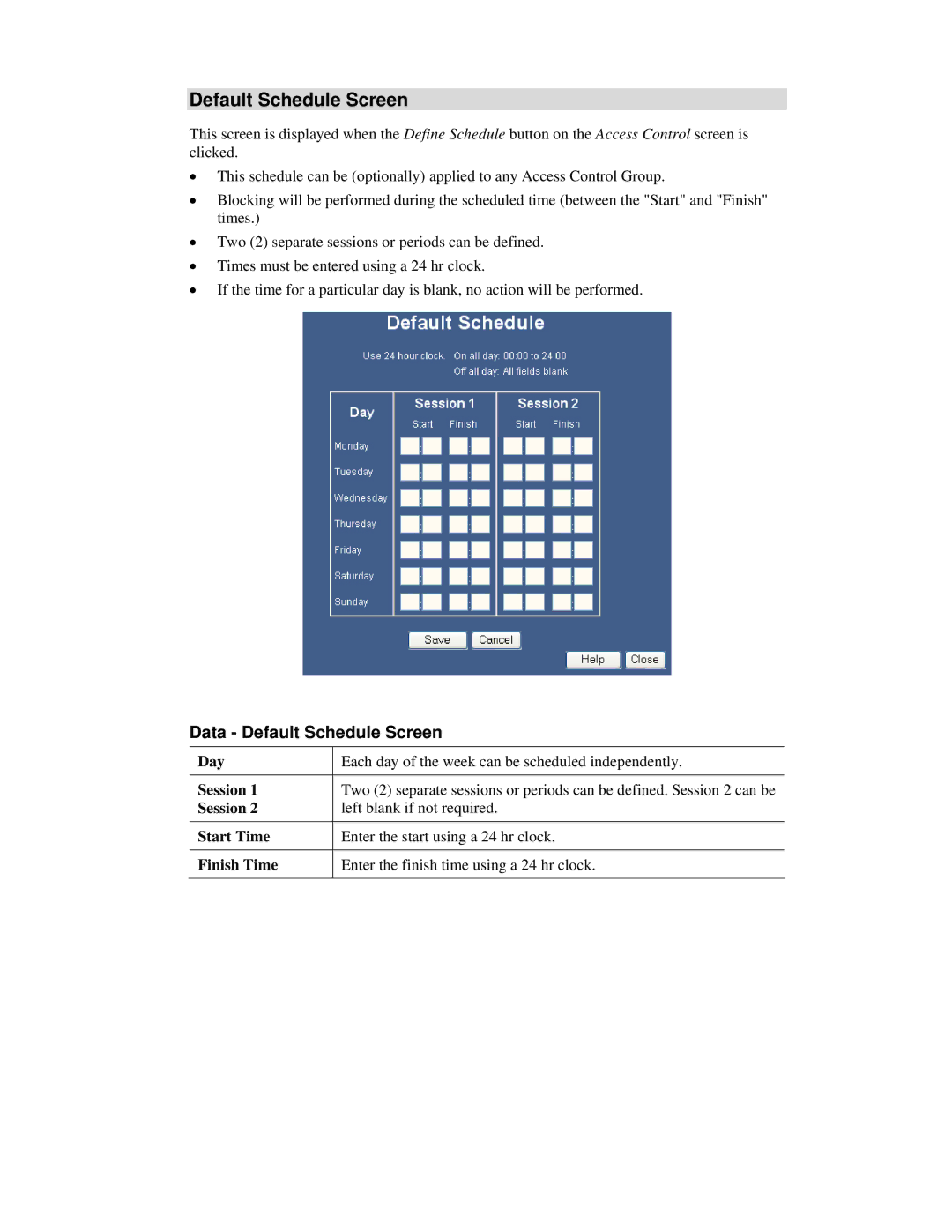 Airlink101 AR315W user manual Data Default Schedule Screen 