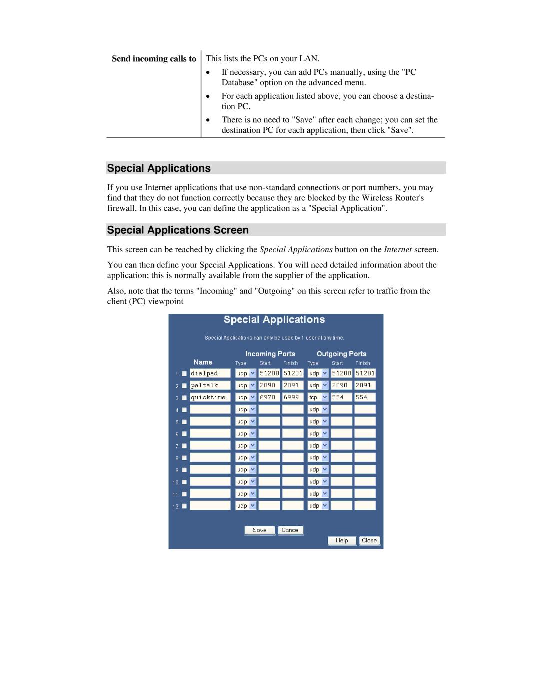 Airlink101 AR315W user manual Special Applications Screen, Send incoming calls to 