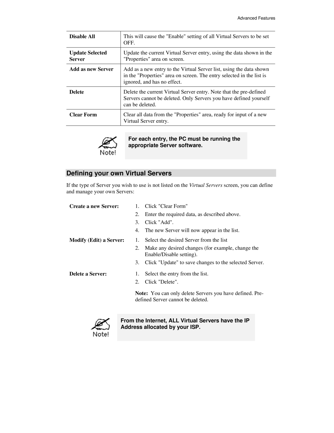 Airlink101 AR315W user manual Defining your own Virtual Servers 