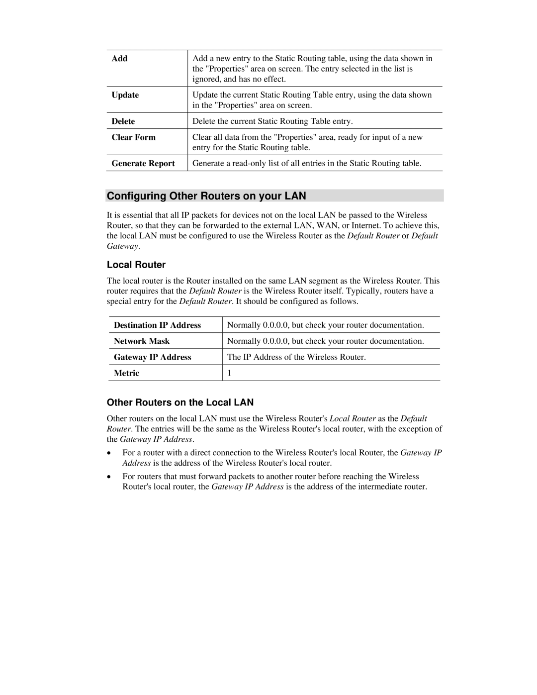 Airlink101 AR315W user manual Configuring Other Routers on your LAN, Local Router, Other Routers on the Local LAN, Update 