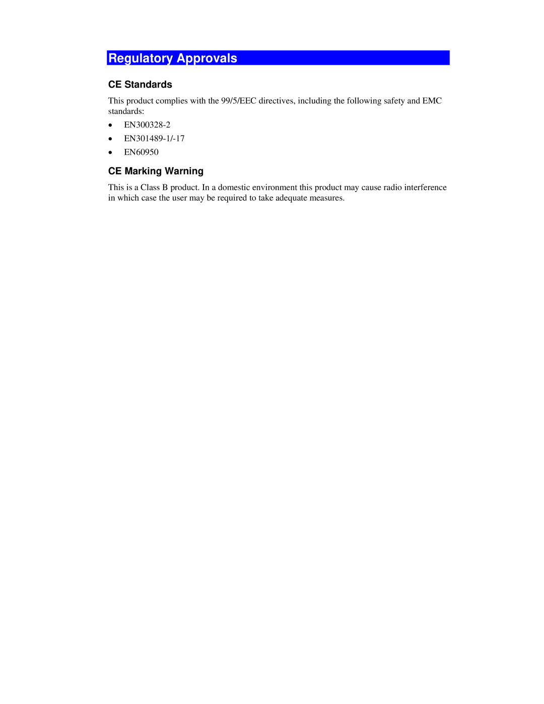 Airlink101 AR315W user manual Regulatory Approvals, CE Standards, CE Marking Warning 