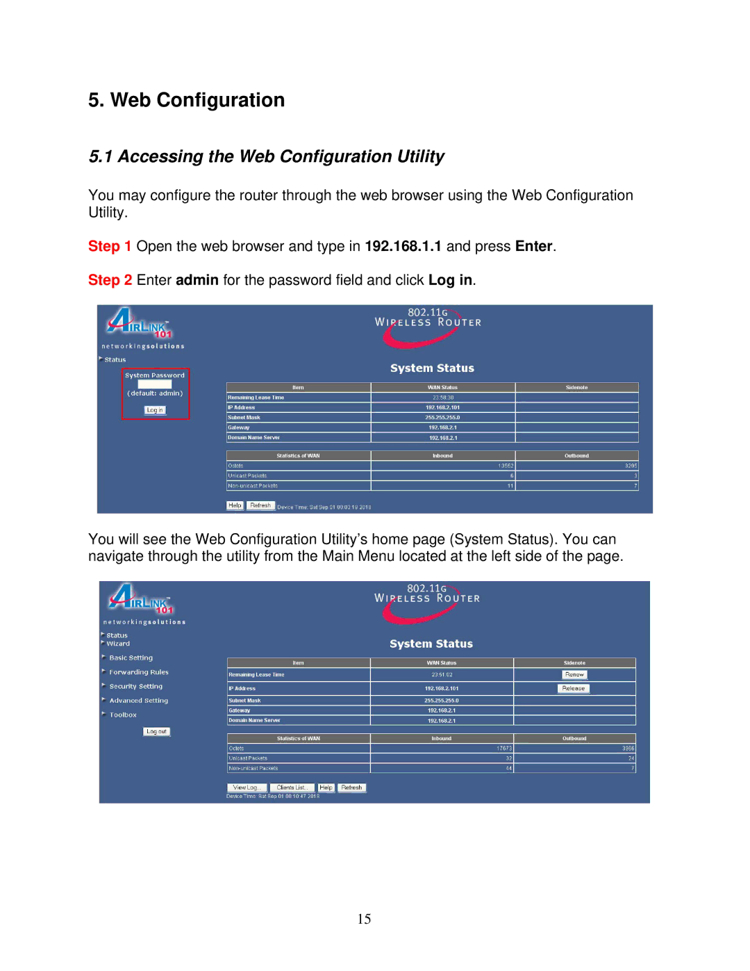 Airlink101 AR325W manual Accessing the Web Configuration Utility 