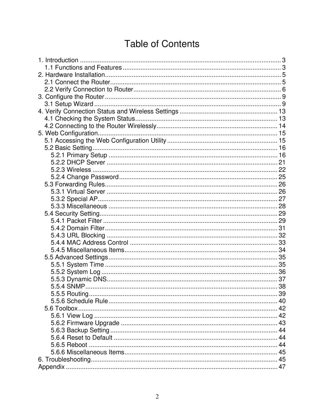 Airlink101 AR325W manual Table of Contents 