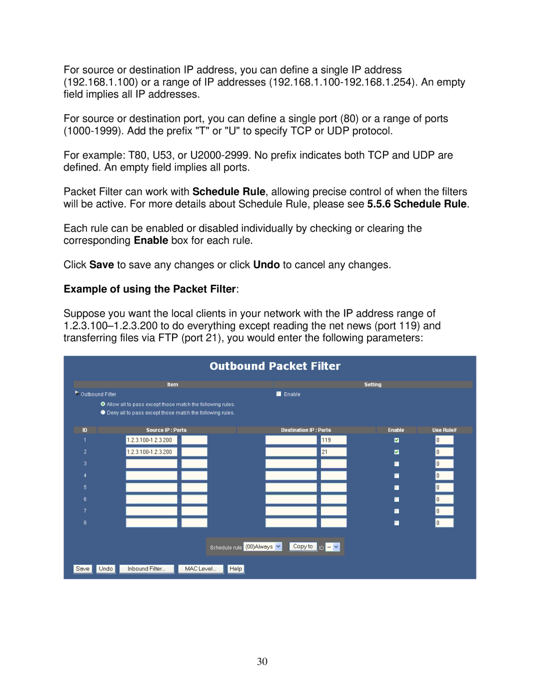 Airlink101 AR325W manual Example of using the Packet Filter 