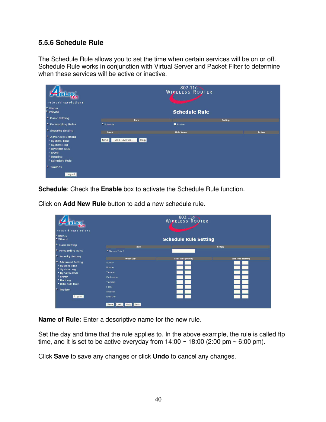 Airlink101 AR325W manual Schedule Rule 