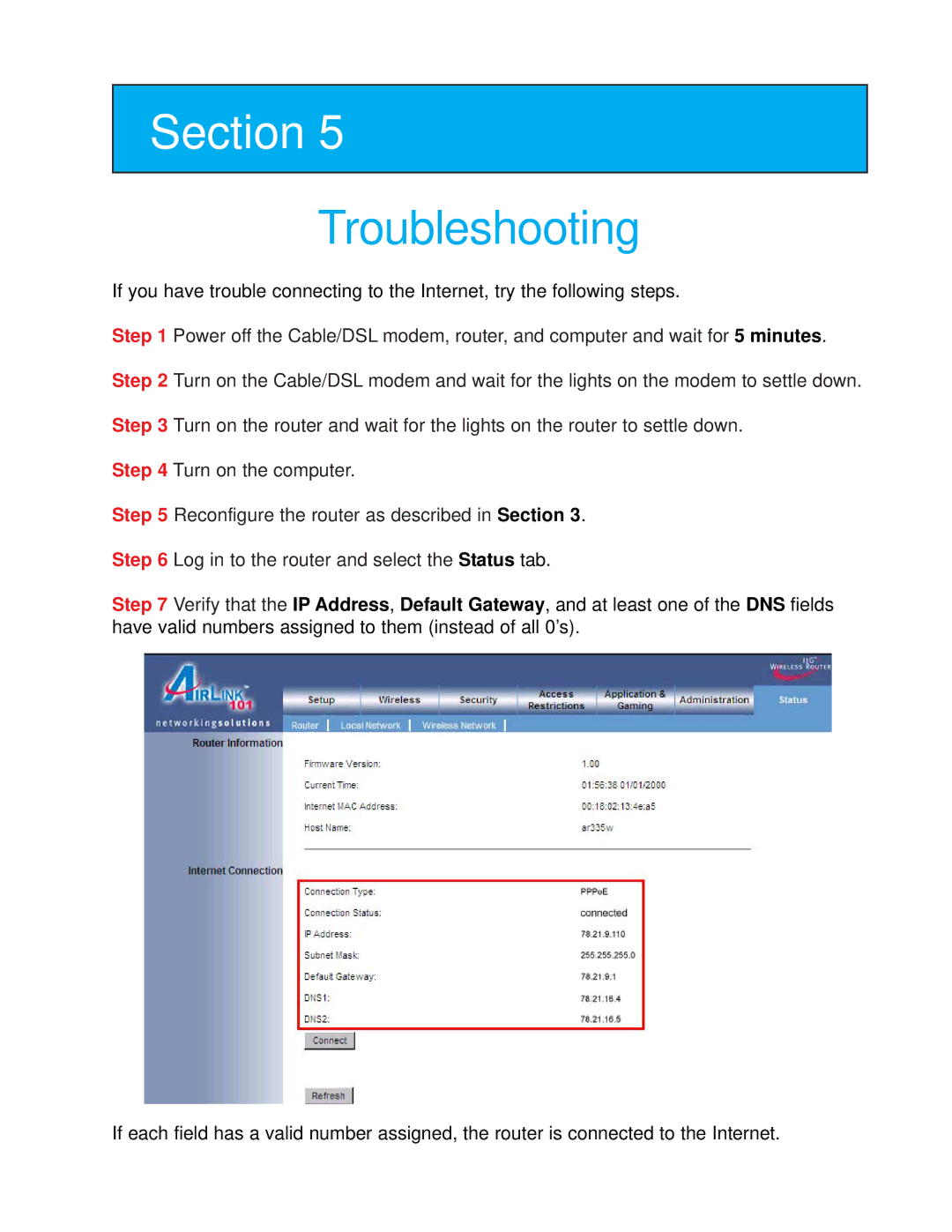 Airlink101 AR335W manual Troubleshooting 