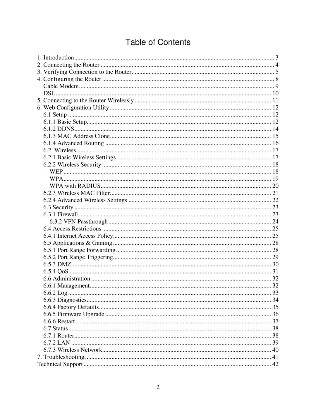 Airlink101 AR420W user manual Table of Contents 