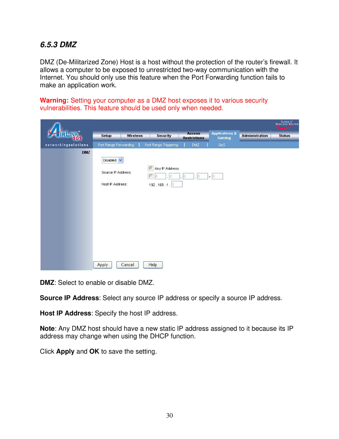 Airlink101 AR420W user manual 3 DMZ 