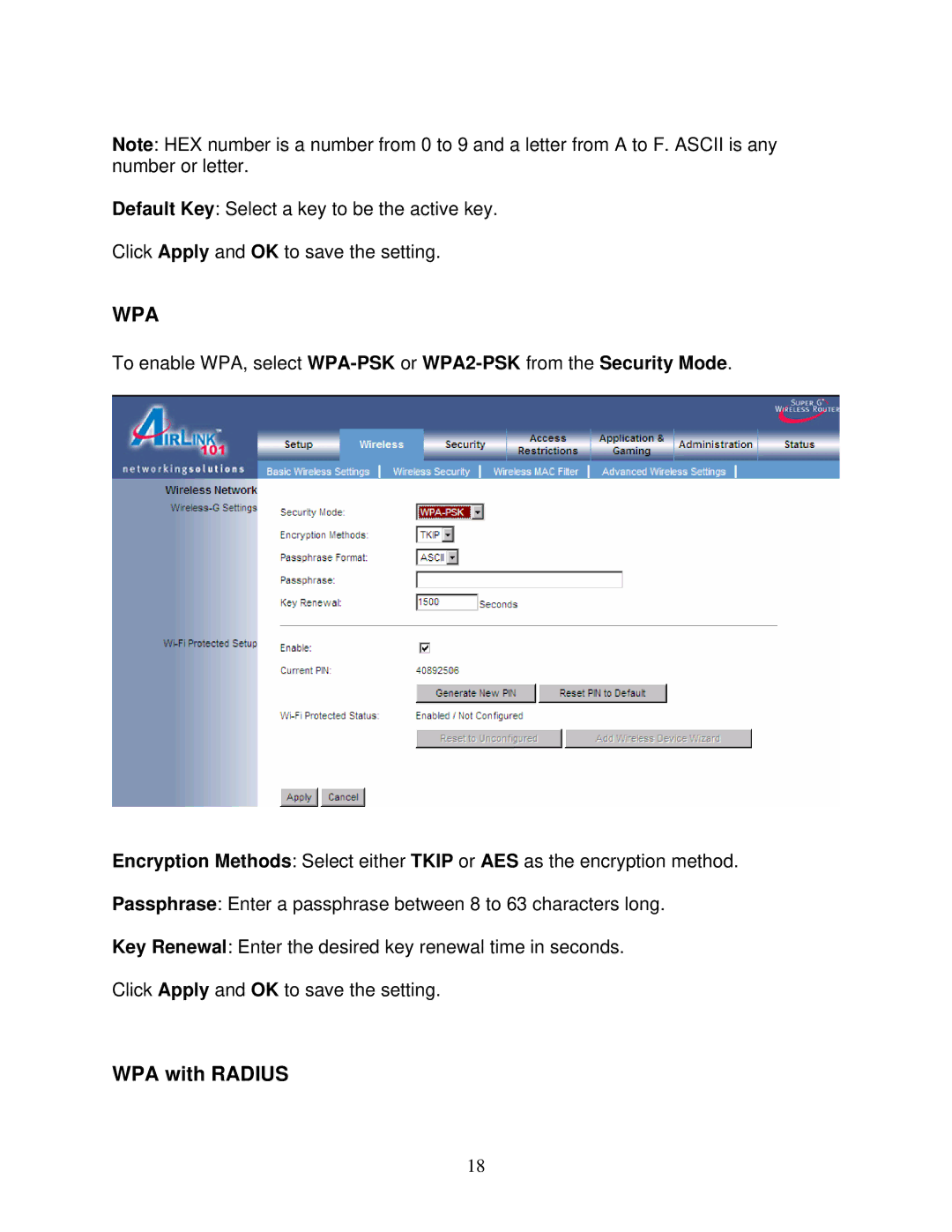 Airlink101 AR430W user manual Wpa 