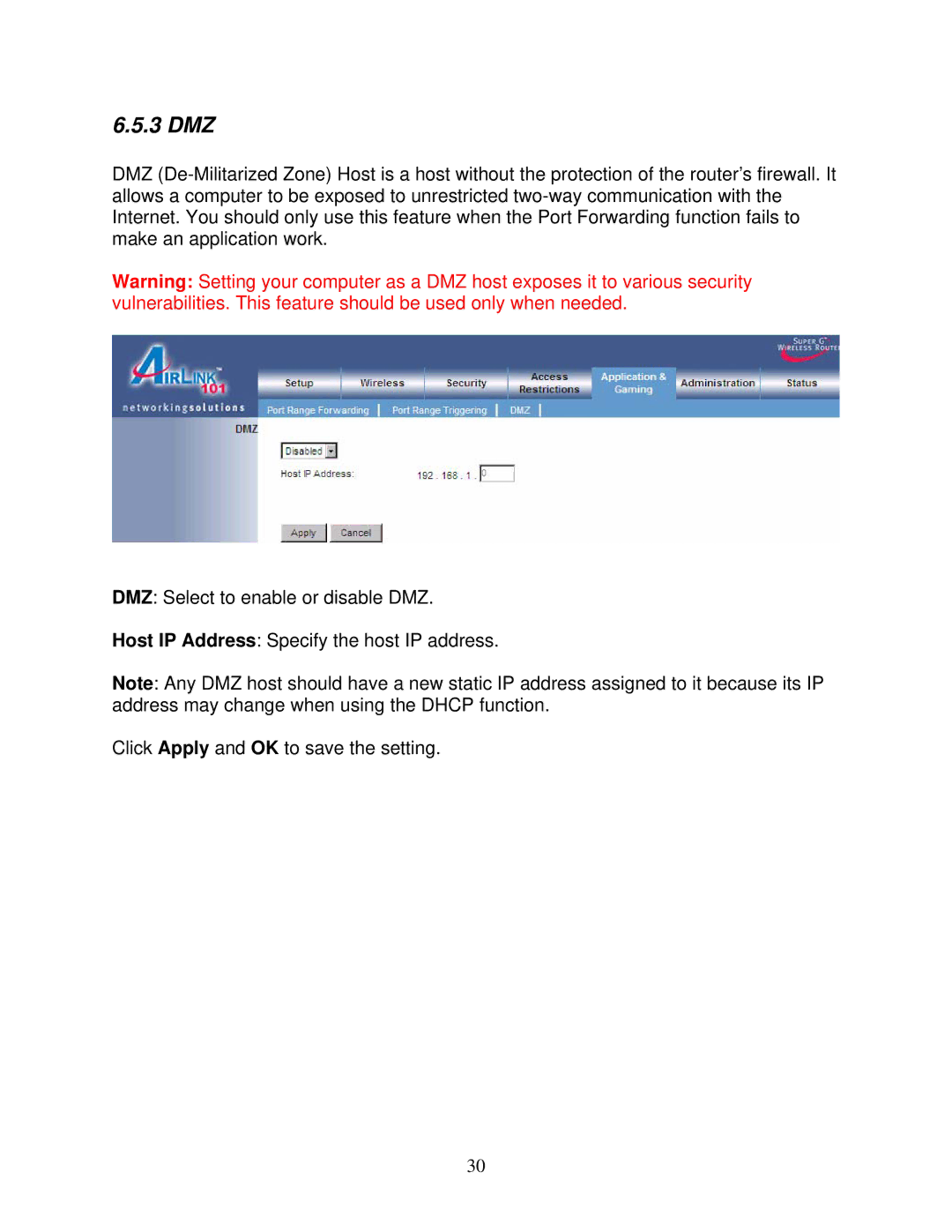 Airlink101 AR430W user manual 3 DMZ 