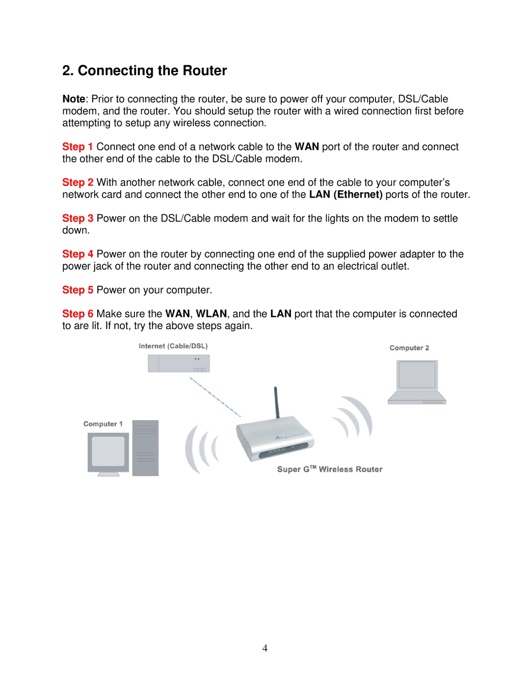 Airlink101 AR430W user manual Connecting the Router 