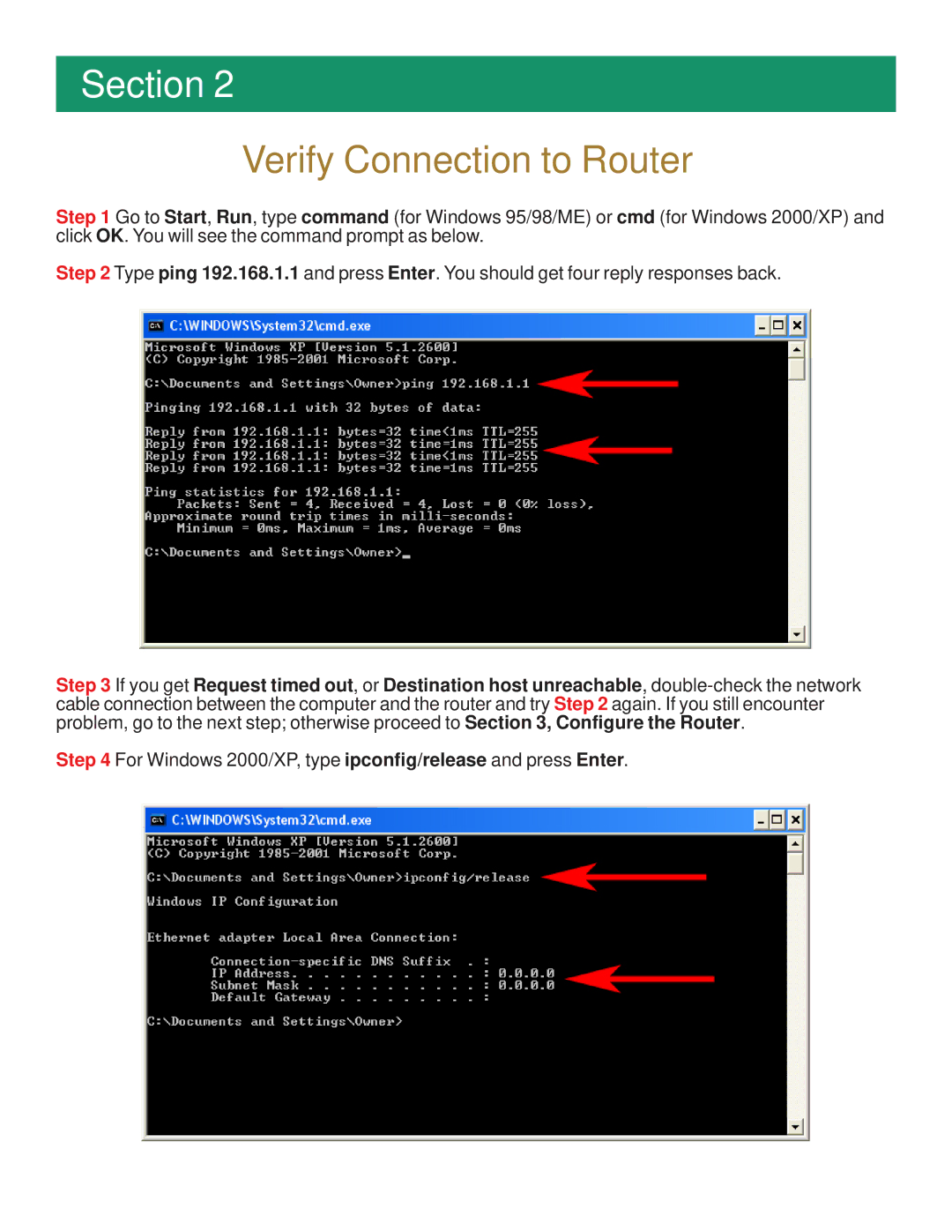 Airlink101 AR504 manual Verify Connection to Router 