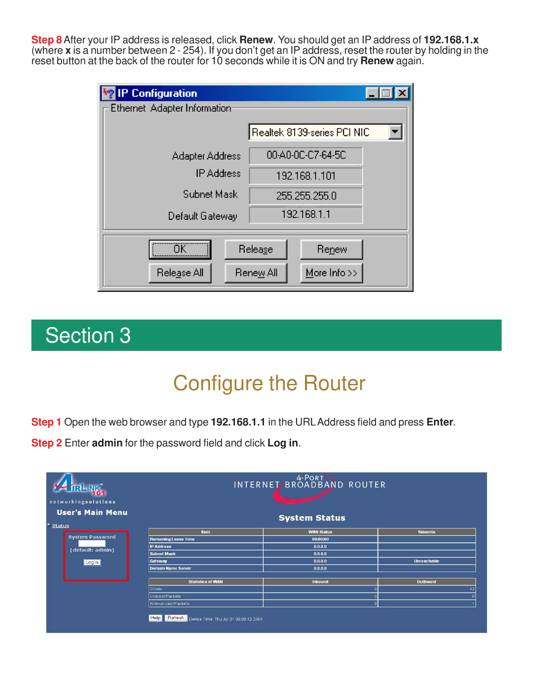 Airlink101 AR504 manual Configure the Router 