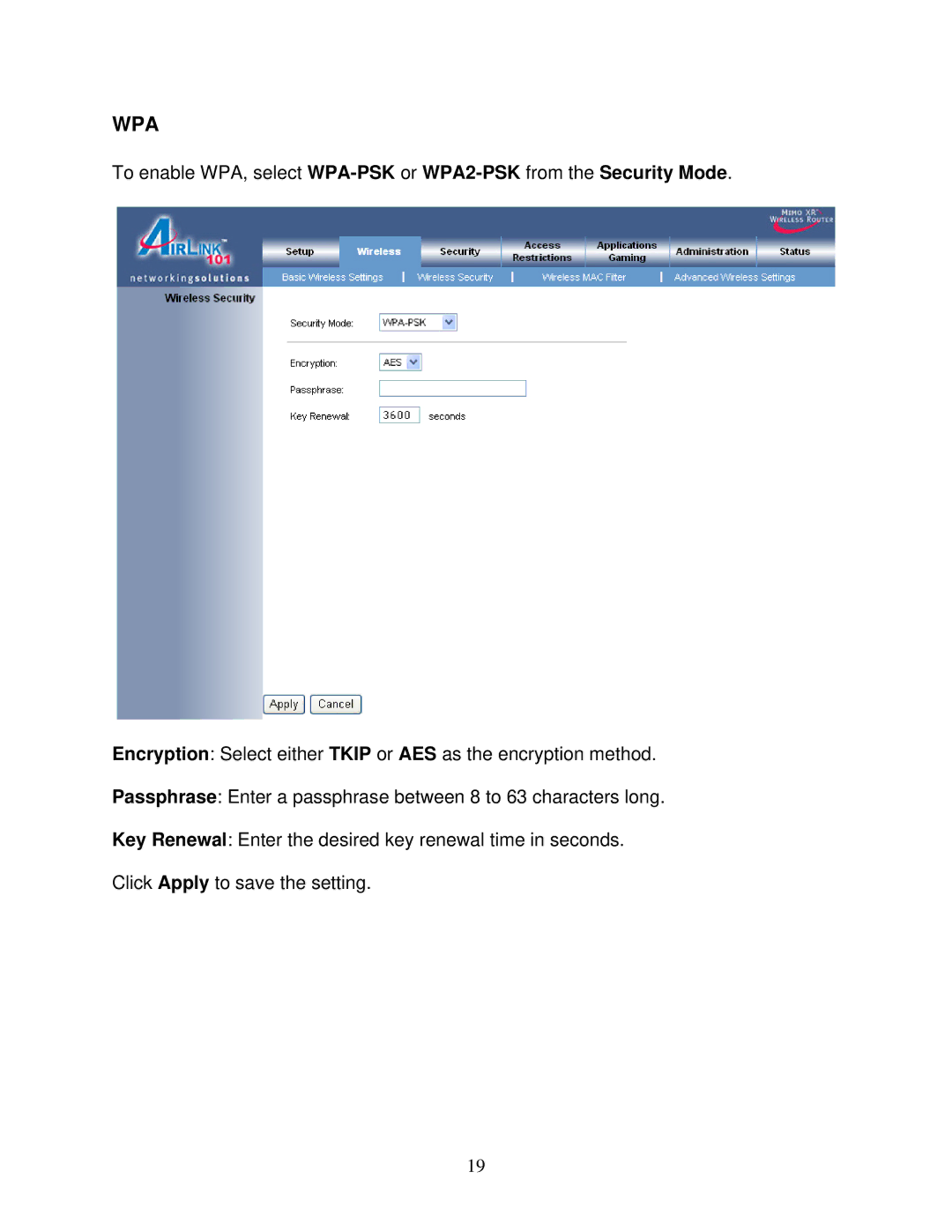 Airlink101 AR525W user manual Wpa 