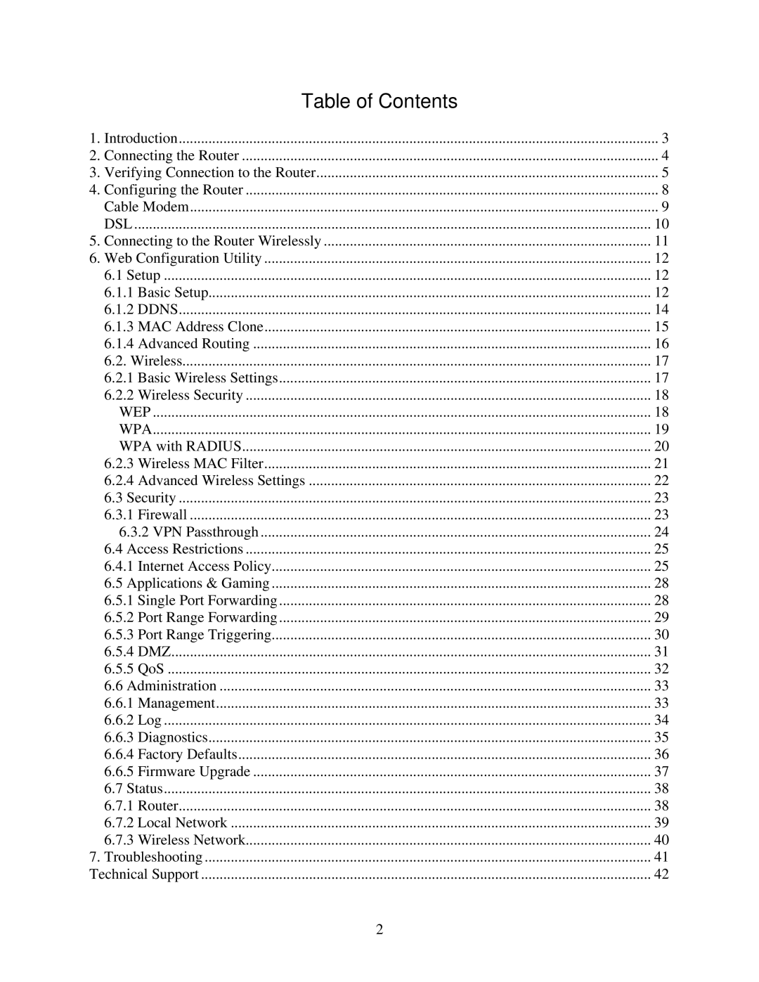 Airlink101 AR525W user manual Table of Contents 