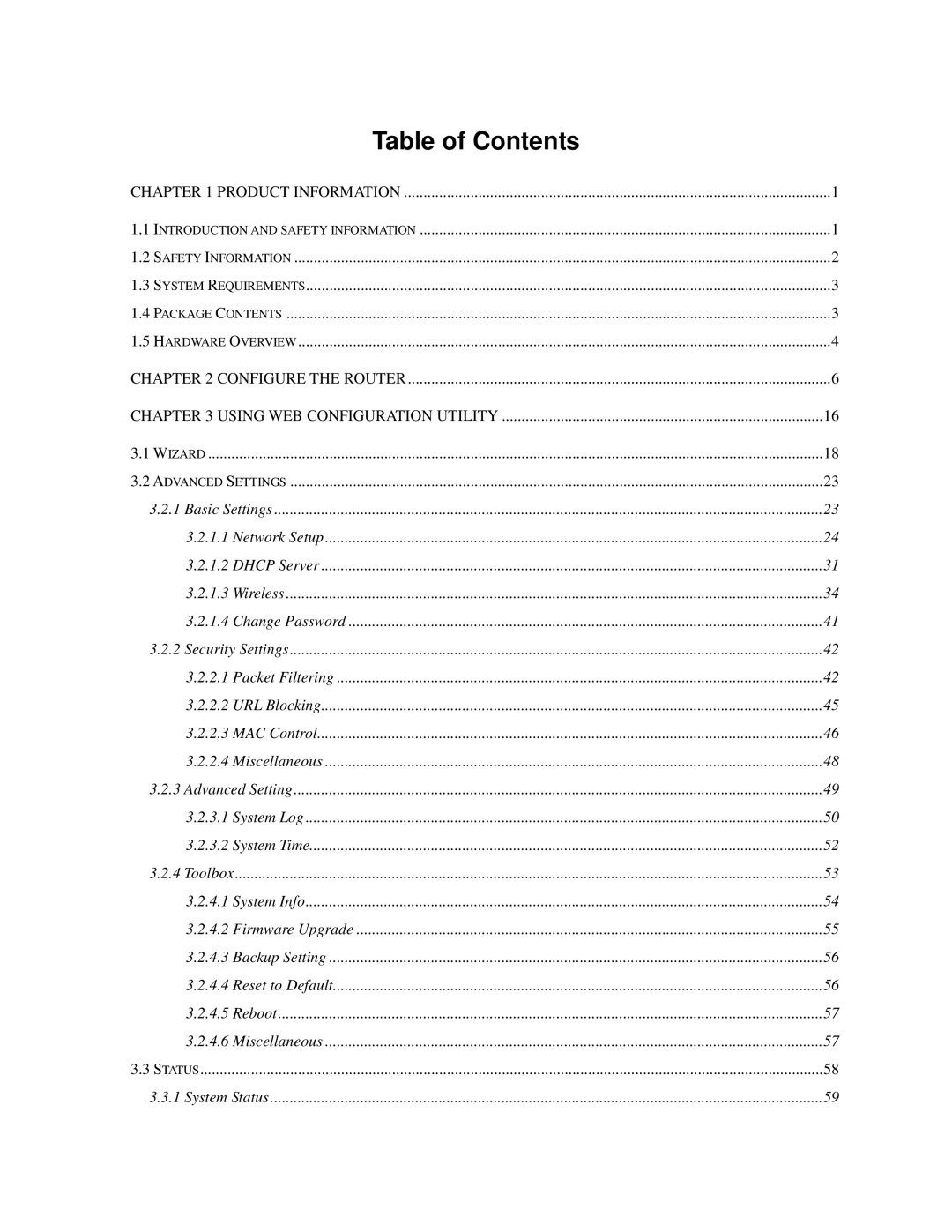 Airlink101 AR550W3G user manual Table of Contents 