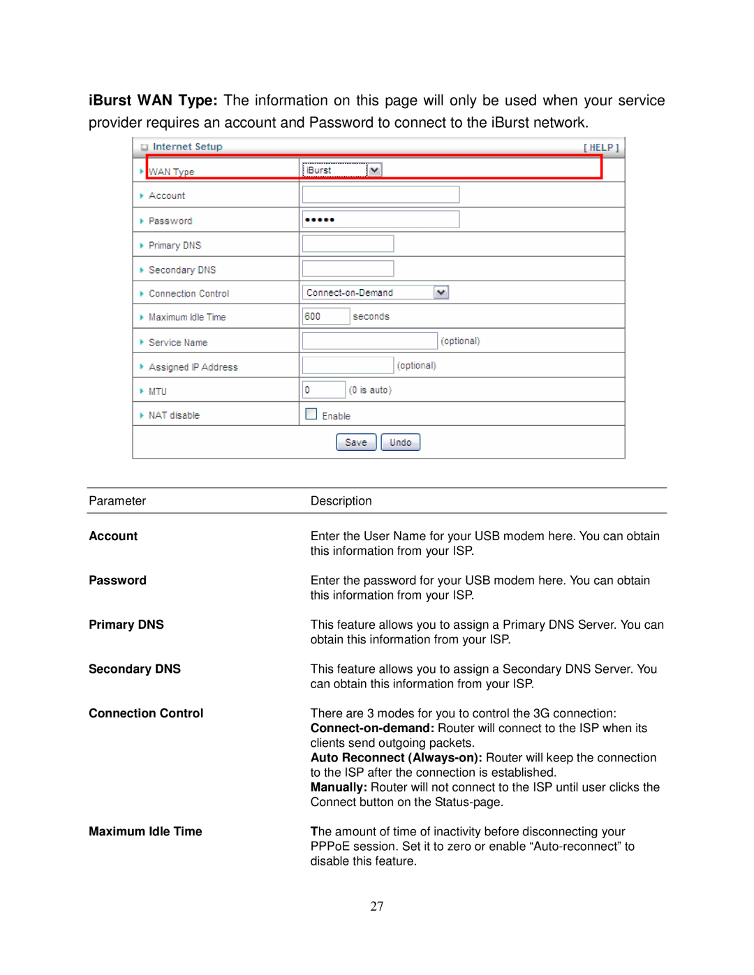 Airlink101 AR550W3G user manual Maximum Idle Time 