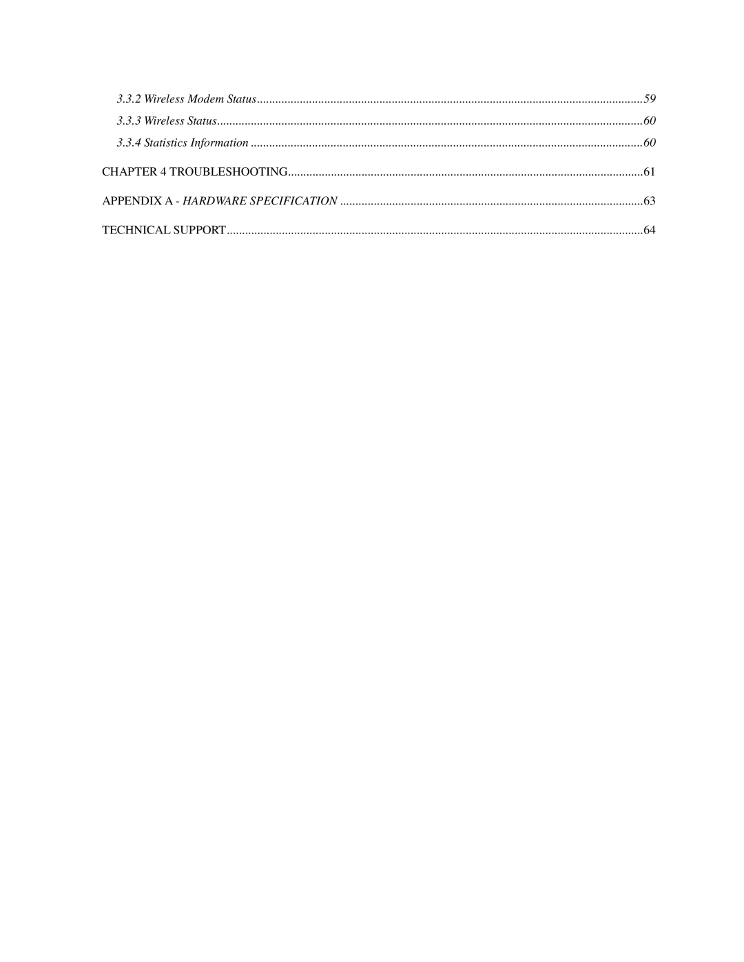 Airlink101 AR550W3G user manual Wireless Modem Status Wireless Status Statistics Information 