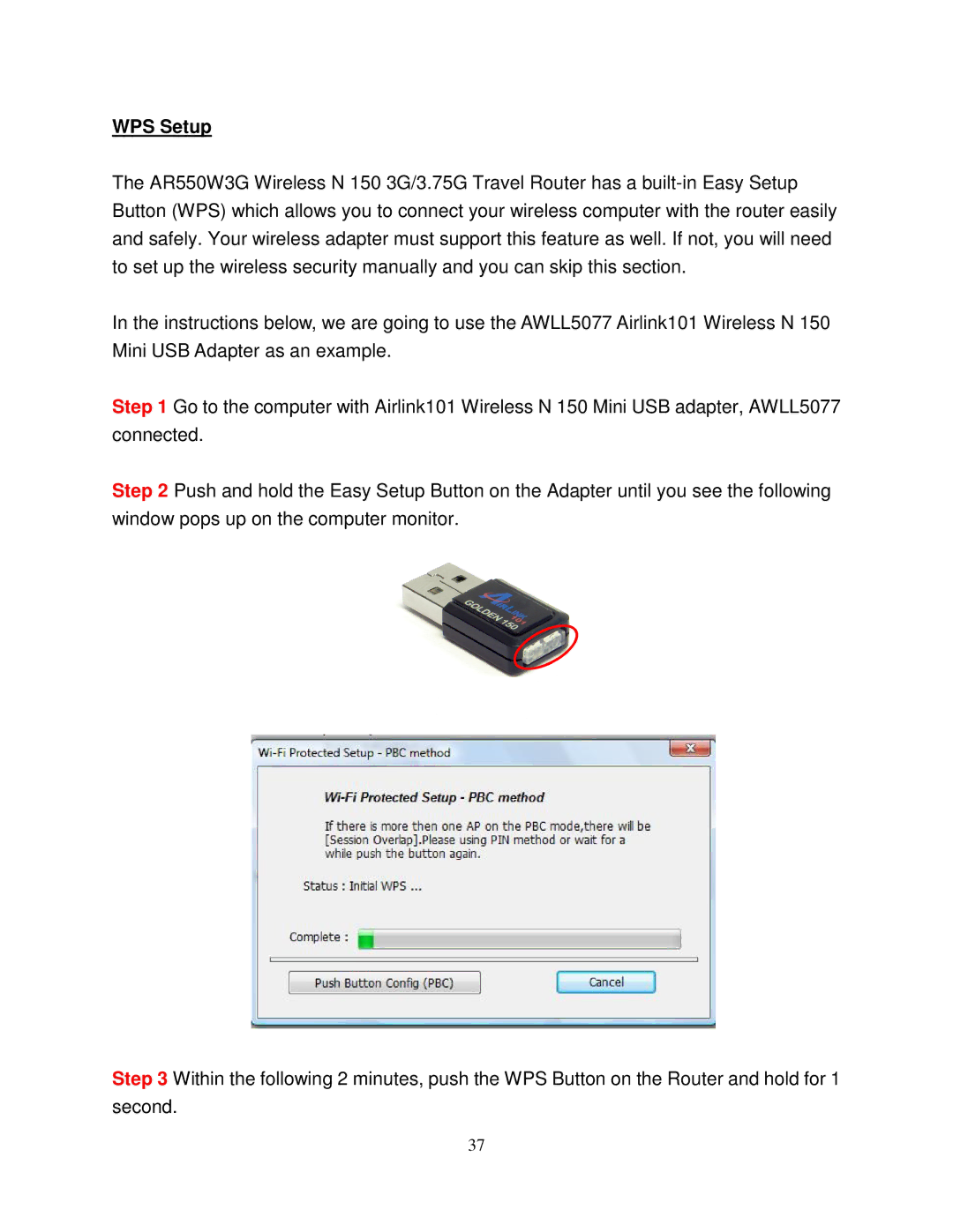 Airlink101 AR550W3G user manual WPS Setup 