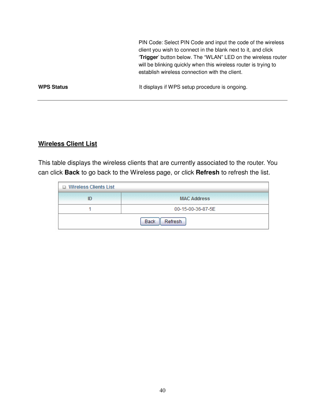 Airlink101 AR550W3G user manual Wireless Client List, WPS Status 