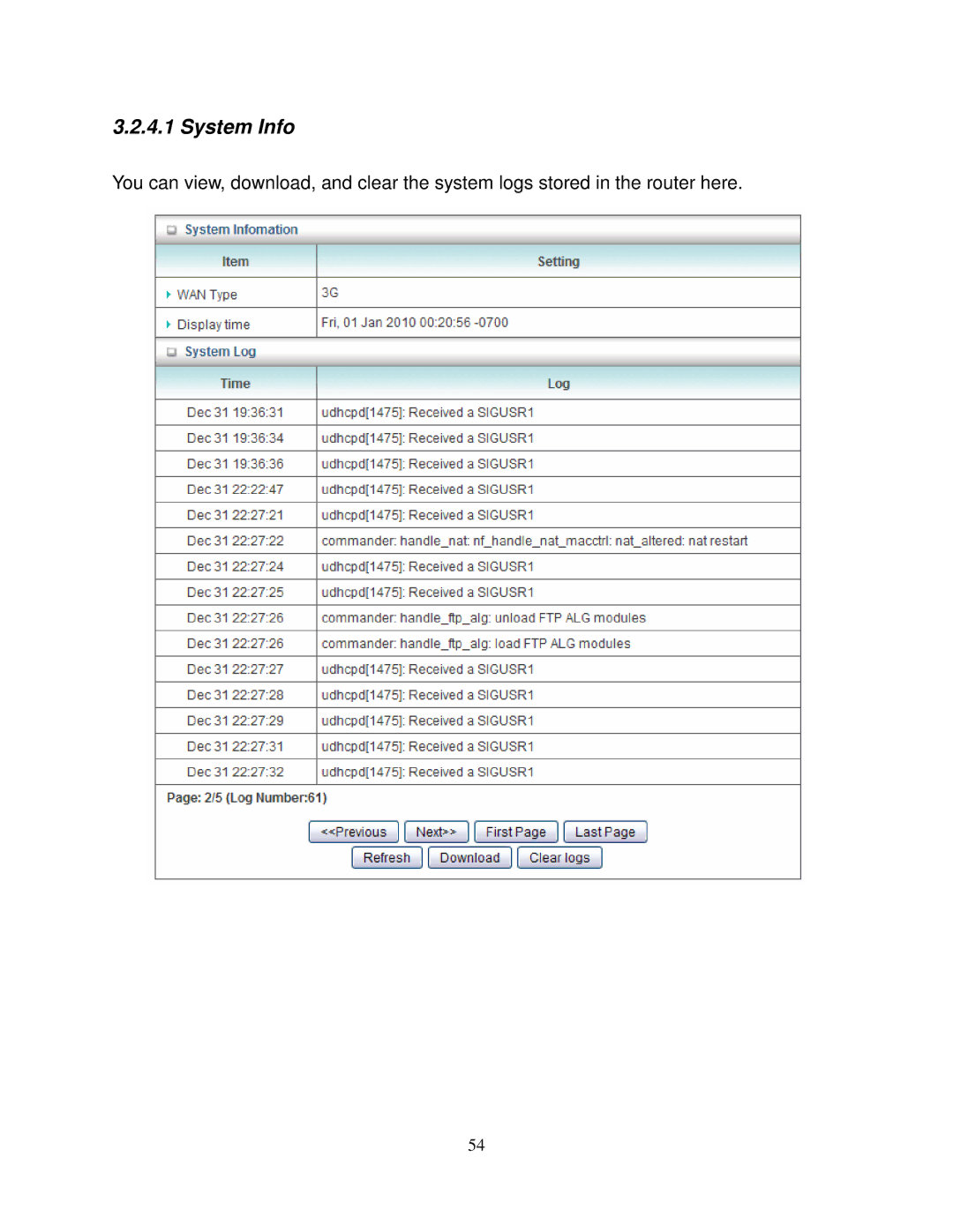 Airlink101 AR550W3G user manual System Info 