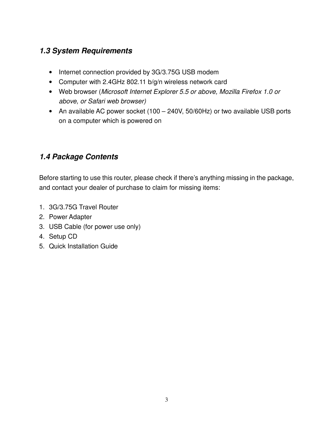 Airlink101 AR550W3G user manual System Requirements, Package Contents 