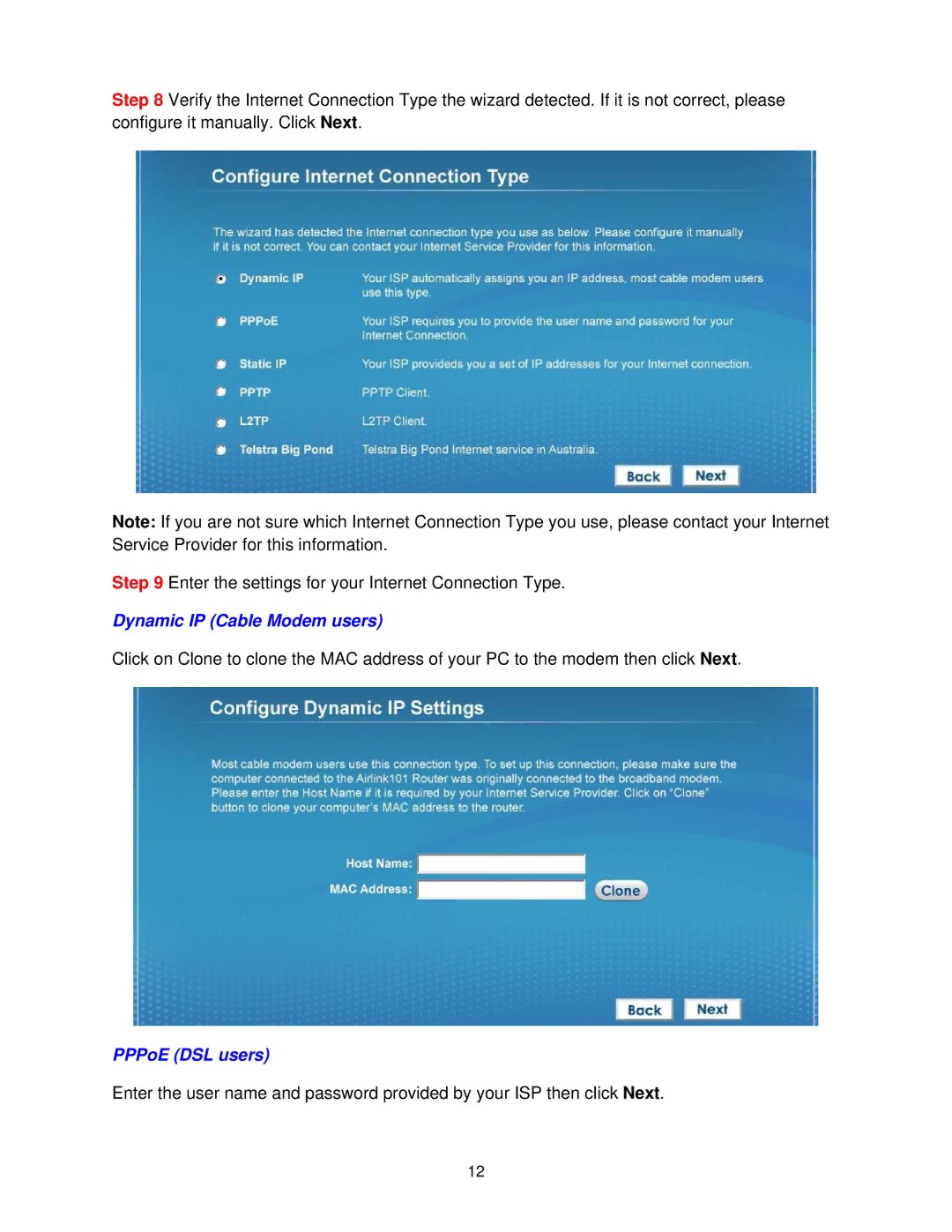 Airlink101 AR570W user manual Dynamic IP Cable Modem users 