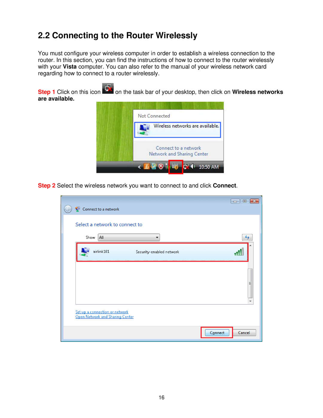 Airlink101 AR570W user manual Connecting to the Router Wirelessly 