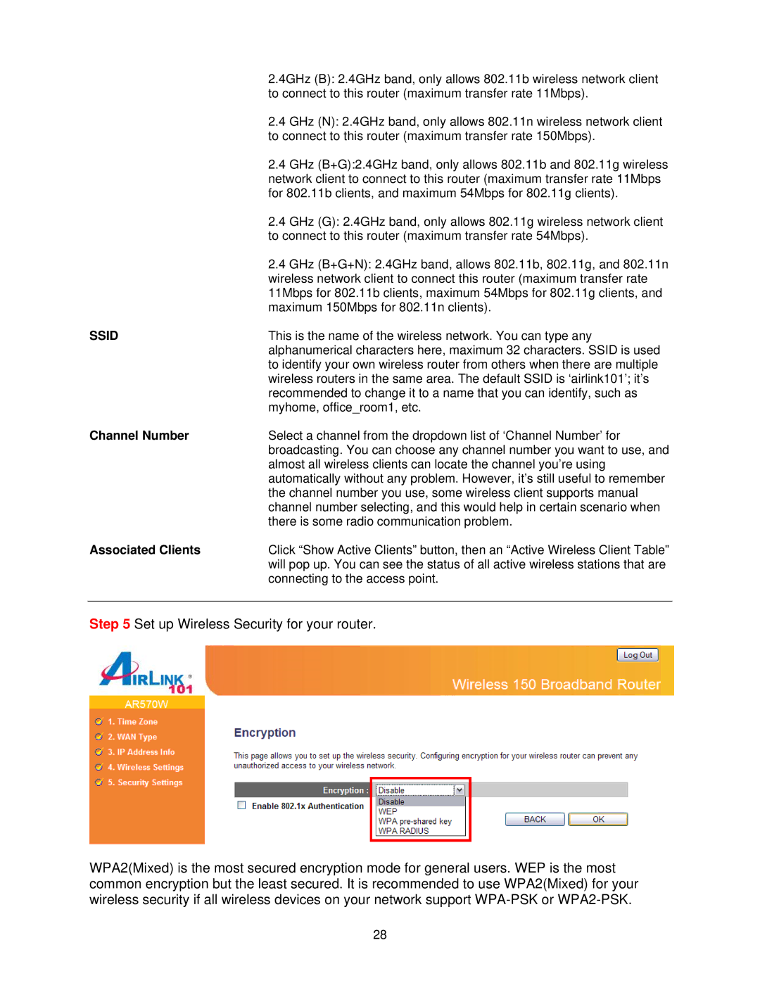 Airlink101 AR570W user manual Channel Number, Associated Clients 